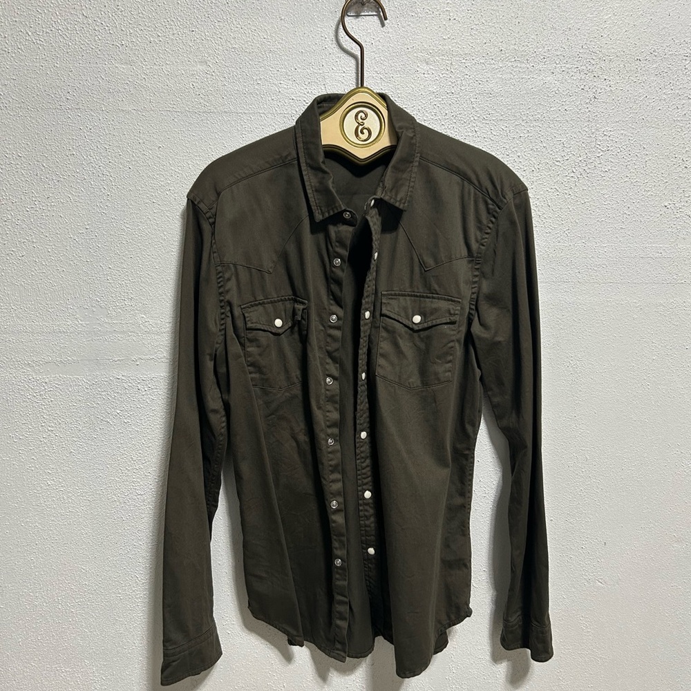 Men’s Dark Green Western Style Button-Up Shirt